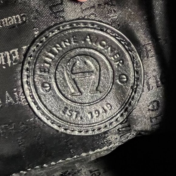 Vintage Black Etienne Aigner Hobo Bag with Monogram Print and Clasp - Picture 9 of 16